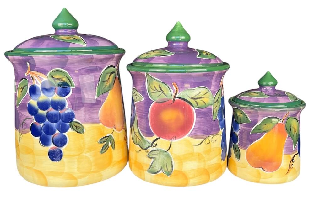 Tabletops Unlimited Vintage Scandicci Hand Painted Ceramic Fruit Canister Set 3